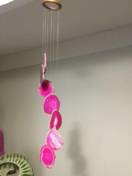 Hot Pink Agate Slice Hanging - Crystal
