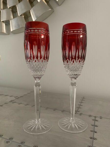 14 Waterford Crystal Clarendon Ruby Red Champagne Flutes
