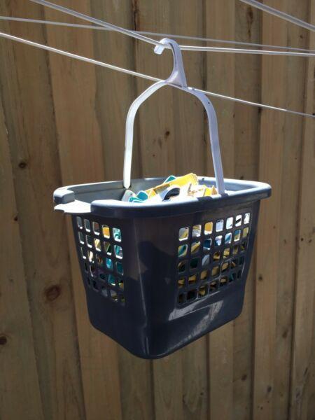 Clothes pegs plus hanging basket