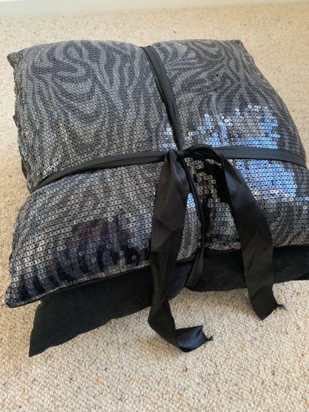 2 pack cushion animal print sequin suede black