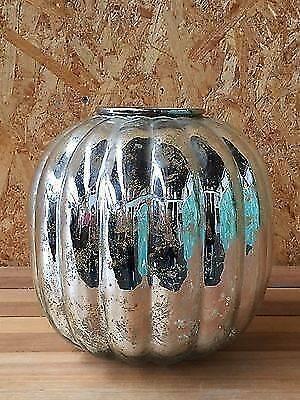 French Country Provincial Silver Mirror Pumpkin Candle Holder
