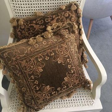 Decorative European Fabric Cushions With Tassels x2