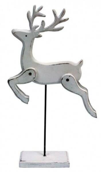 French Country Provincial Rustic Whitewash Xmas Reindeer Ornament