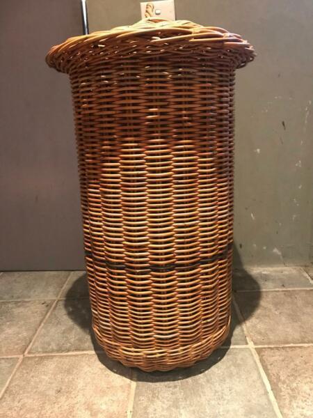 Vintage Thick Rattan / Kubu / Cane Large Basket with Lid 80cm H