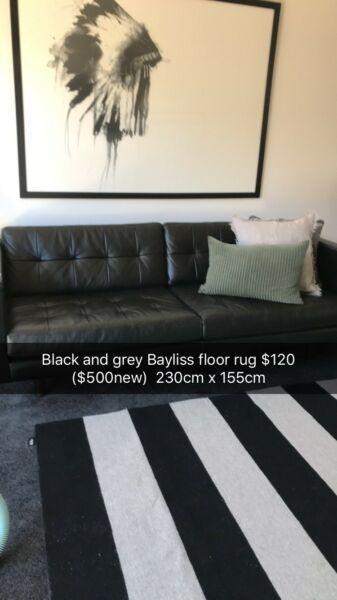 Stripe Rug - black and grey floor rug