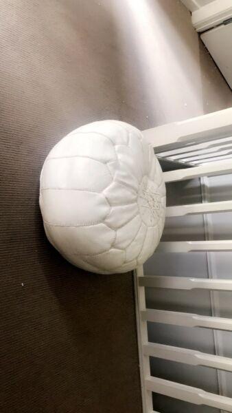 White Moroccan leather poufe