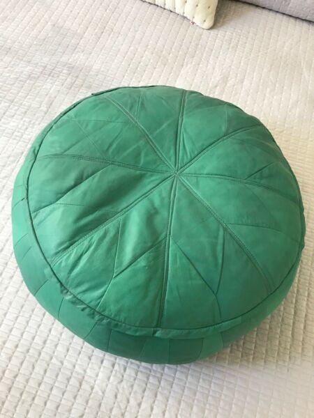 Green Leather Moroccan Pouffe