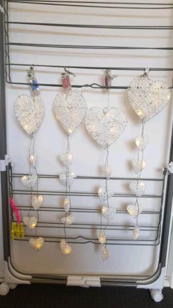 Rustic white hanging heart lights