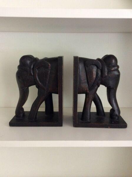 Wooden elephant book ends