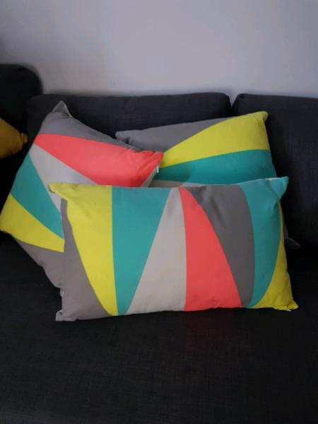3 multi colour cushions
