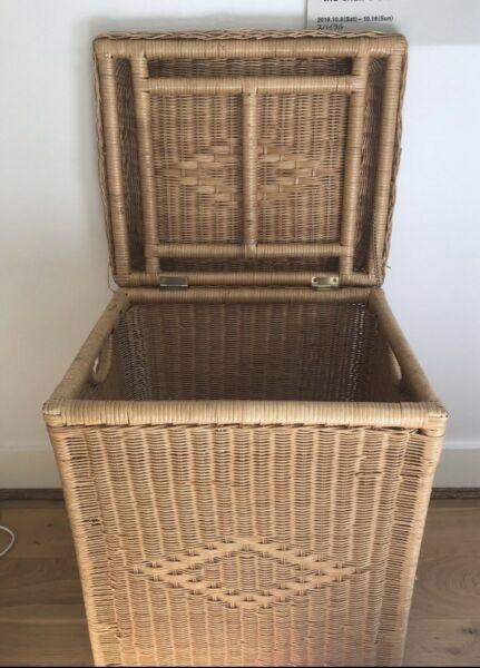 Wicker and cane storage or laundry basket