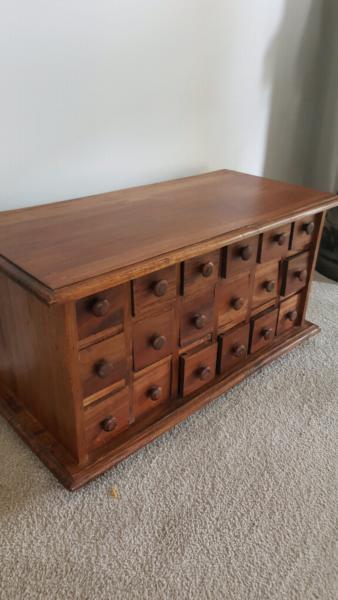 Small wooden timber unit with 18 small draws