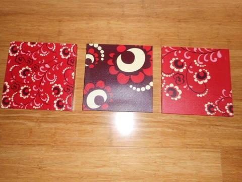 BURGUNDY, CREAM AND RED CANVAS WALL ART - SET OF 3