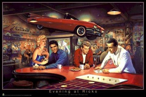 EVENING AT RICK'S HOLLYWOOD POSTER - BLACK FRAME AND GLASS!