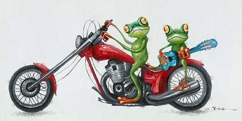 Frogs Ride Motorbike guitar Canvas Print Picture Wall art 140cm
