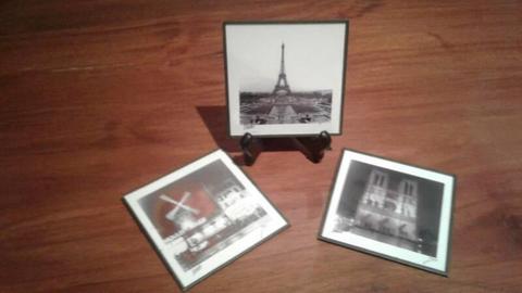 3 x black and white miniature pictures of paris