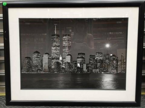 Large Night Twin Towers Photo with Frame
