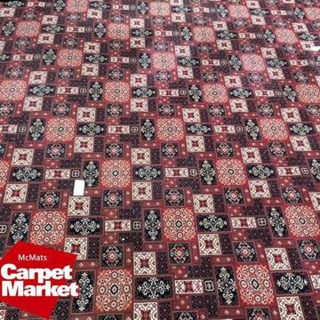 Used Red Vintage Retro Antique Scrap Book Patterned Wool Carpet