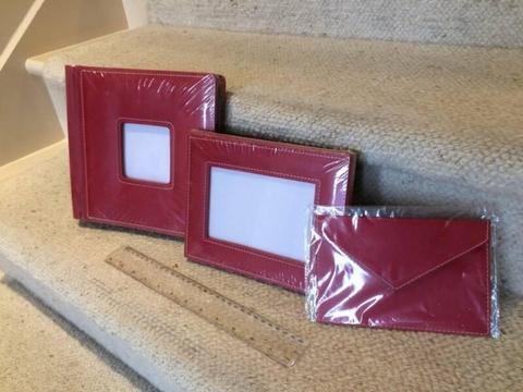 3 Piece red leather look photo album set