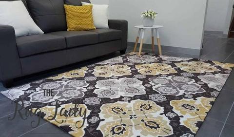 NEW!!! Medium Floral Yellow Grey Floor Rug