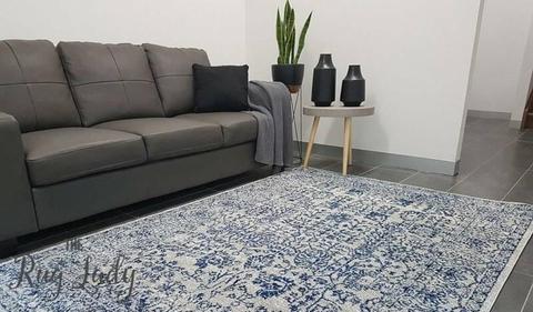 BRAND NEW!! Extra Large Blue & White Power Loomed Floor Rug