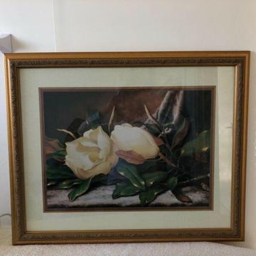 GARDENIA PICTURE WITH GOLD RIM FRAME. EXCELLENT CONDITION