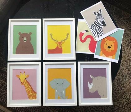 Kids room animal prints in frames