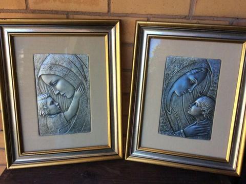 Bed Head Pewter Pictures Framed.(Pair)