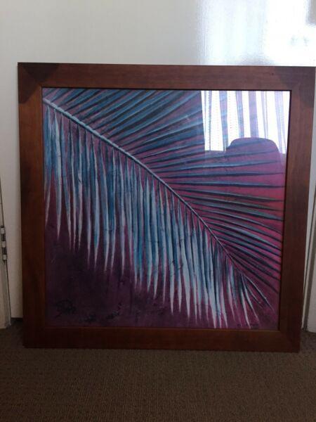 Red Palm Print in Wooden Frame 60 cm x 60 cm