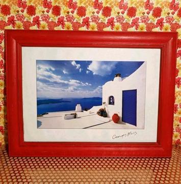 Georges Meis framed print picture Blue Door with Red Pot