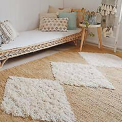 MASIA BOHEMIAN NATURAL SHAG JUTE DIAMOND BEDROOM NURSERY RUG