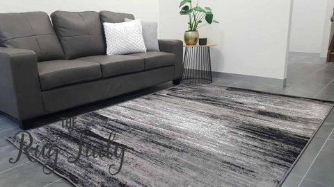 NEW!!! Medium 158 x 225cm Grey & Black Stripe Lines Floor Rug