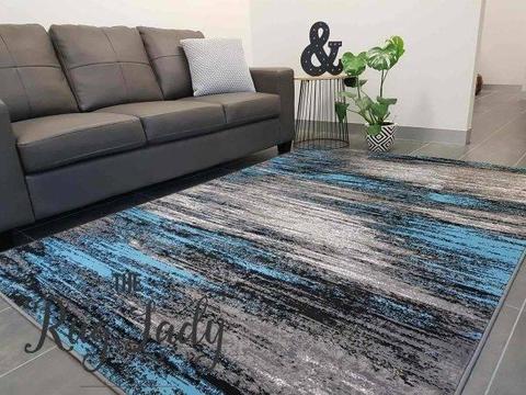 BRAND NEW!!! Medium Blue Grey Stripe Lines Modern Floor Rug