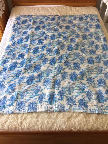 Vintage all in Blue & White lap or cot comforter