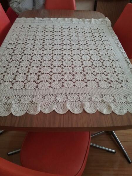 Hand ctotchet square table cloth 47'x45'.Biege