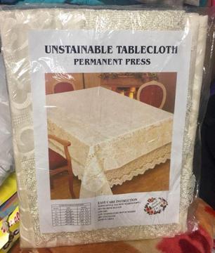 Unstainable lace edged-12 seater table cloth 150x300cm cream