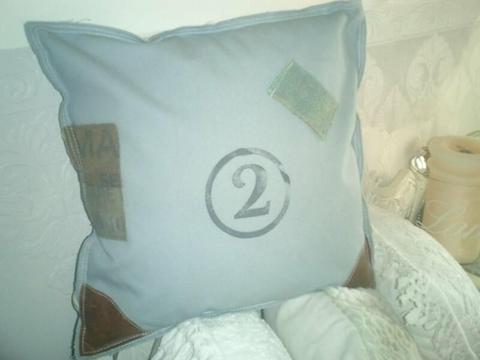 VINTAGE INDUSTRIAL Style Blue Canvas Leather Cushion