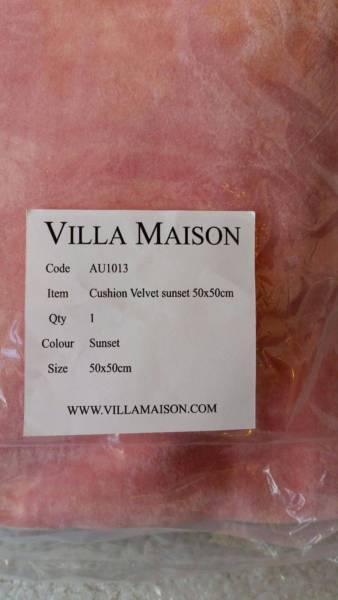 Villa Maison brand new 2 velour cushions (vacuum packed inserts)