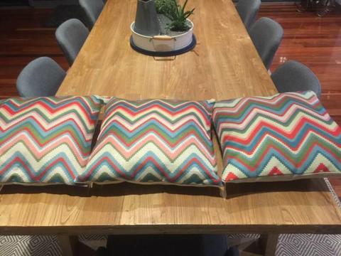 Colourful zig zag cushions x 3