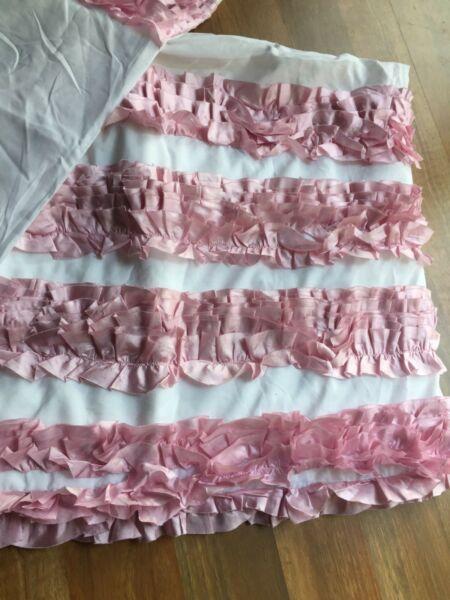 Girls single bed pink and white ruffle doona cover