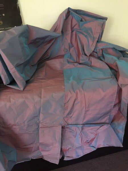 Double bed purple lilac silk taffeta box pleat bedskirt VGC