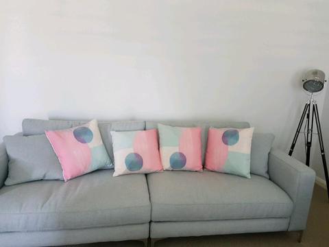 4 great cushions complete with inserts, lounge/ bedroom