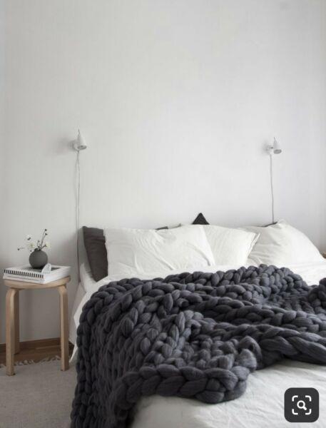 Chunky Wool Knit extra large blanket dark grey color