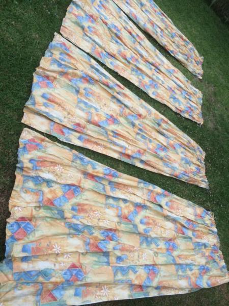 4 Yellow Blue Tan CURTAINS 140cm wide, 208cm long Calico Lined