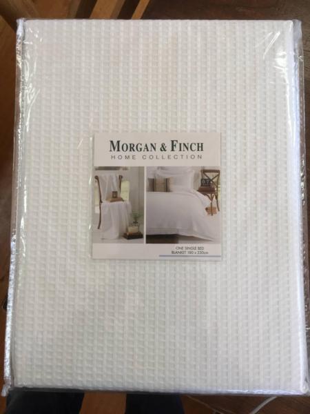 MORGAN AND FINCH PURE COTTON WAFFLE WEAVE SINGLE BED BLANKET