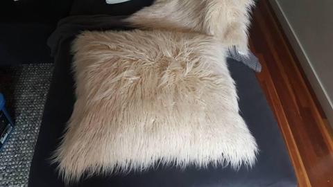 2 x European Feather Pillows with Faux Fur Covers