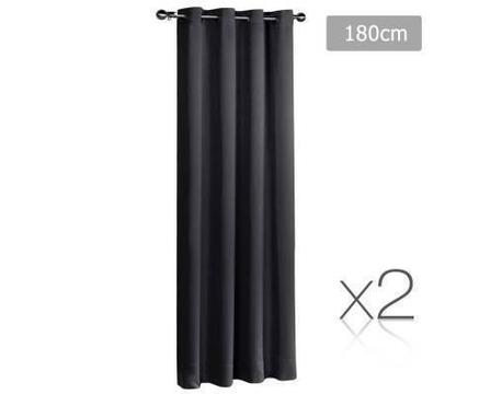FREE MEL DEL-2x 3 Pass Eyelet 250gsm Blockout Curtain Black 180cm