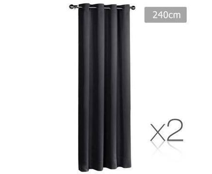 FREE MEL DEL-2x 3 Pass Eyelet 250gsm Blockout Curtain Black 240cm