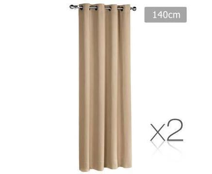FREE MEL DEL-2x 3 Pass Eyelet 250gsm Blockout Curtain Latte 140cm