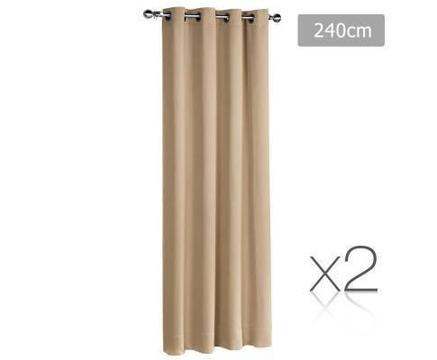 FREE MEL DEL-2x 3 Pass Eyelet 250gsm Blockout Curtain Latte 240cm